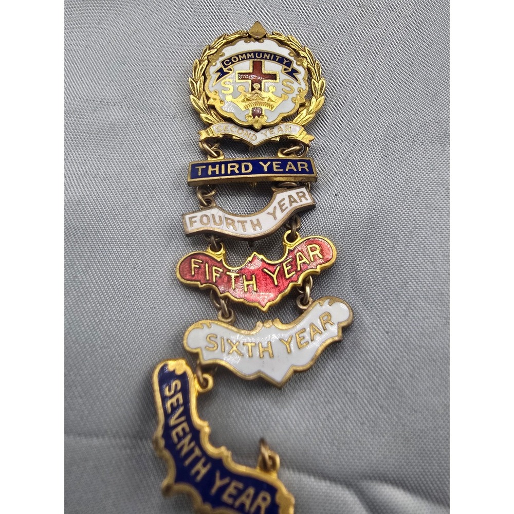Vintage Little System Sunday School Pin Gold Tone Enamel Merit Award 7 Year